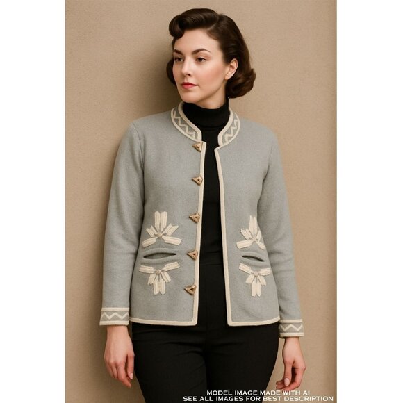 Vintage Powder Blue Wool Cardigan Sweater XL Snowflakes Wondrawool 100% Wool - Picture 1 of 8